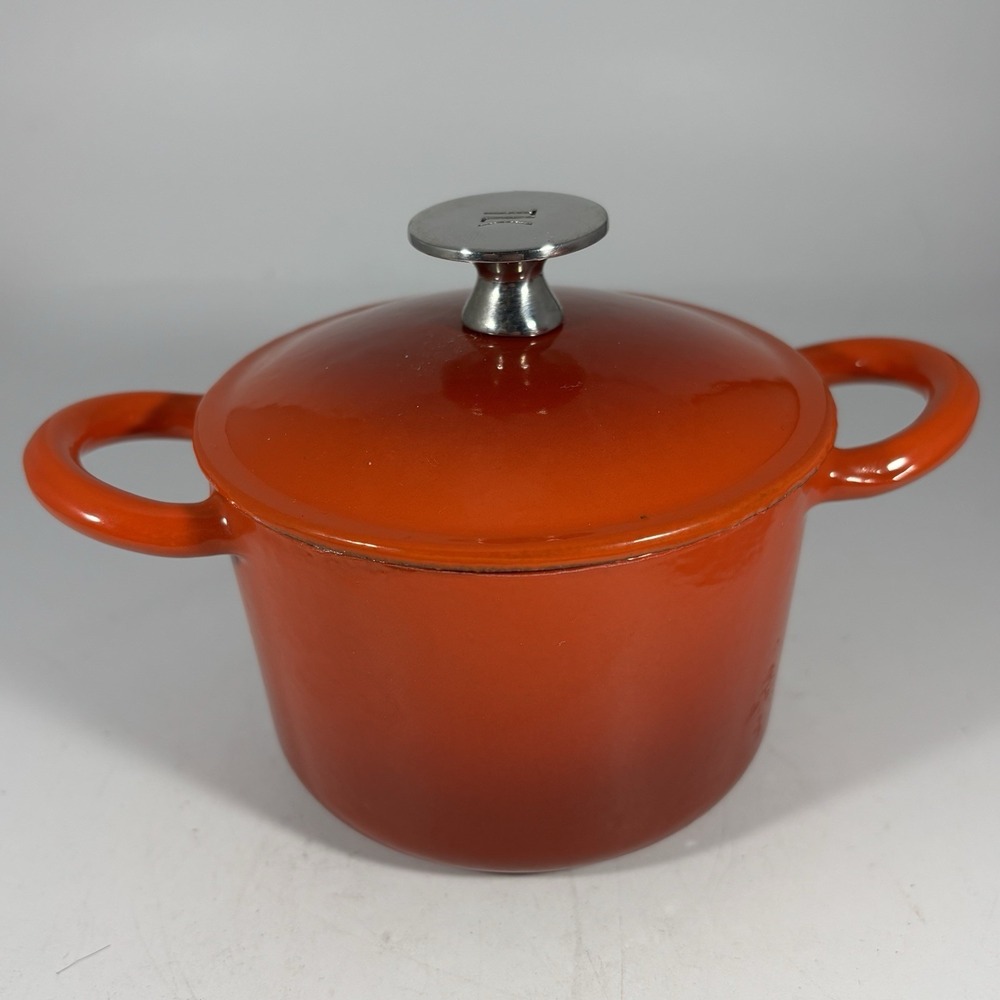 2 Vintage Tim Love Collection Enameled Cast Iron Small Dutch Oven W/ Lids Orange - Picture 2 of 11